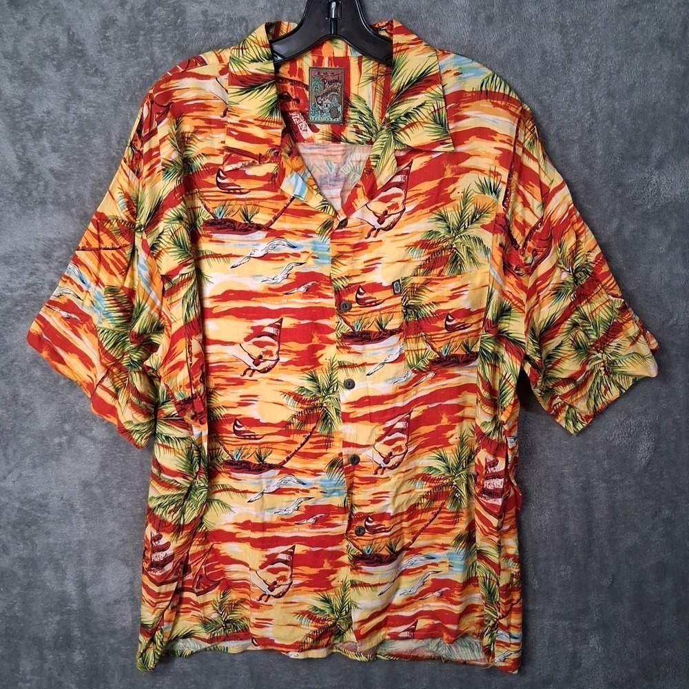 Pineapple Connection Button Up Shirt Men Size XL Hawaiian Style 100% Rayon